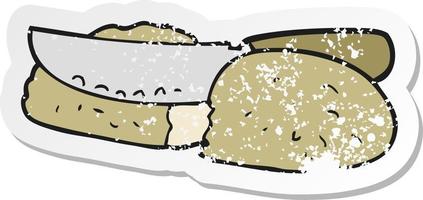 retro distressed sticker of a cartoon slicing bread vector