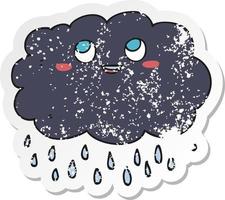 pegatina retro angustiada de una nube de lluvia de dibujos animados vector