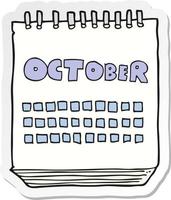 sticker of a cartoon calendar showing month of october vector