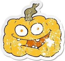 retro distressed sticker of a cartoon pumpkin vector