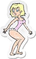 retro distressed sticker of a cartoon woman in lingerie vector