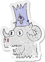 retro distressed sticker of a cartoon ram head with magical crown vector