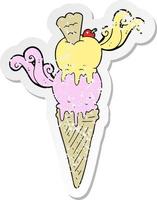 retro distressed sticker of a cartoon ice cream cone vector