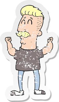 retro distressed sticker of a cartoon celebrating man