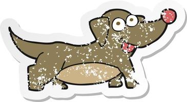 retro distressed sticker of a cartoon happy little dog vector