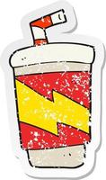 retro distressed sticker of a cartoon soda drink vector