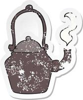 retro distressed sticker of a cartoon old black kettle vector