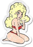 retro distressed sticker of a cartoon pin up girl vector