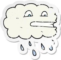 pegatina retro angustiada de una nube de lluvia de dibujos animados vector