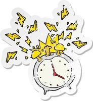 retro distressed sticker of a cartoon ringing alarm clock vector