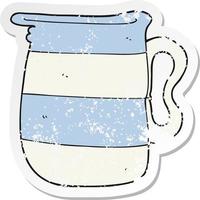 retro distressed sticker of a cartoon milk jug vector