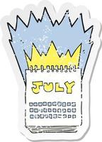 retro distressed sticker of a cartoon calendar showing month of July vector