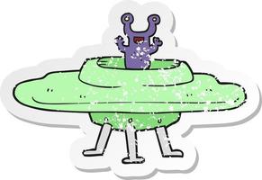 retro distressed sticker of a cartoon flying saucer vector