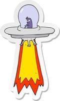 sticker of a cartoon flying saucer vector