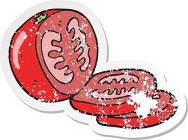 retro distressed sticker of a cartoon sliced tomato vector