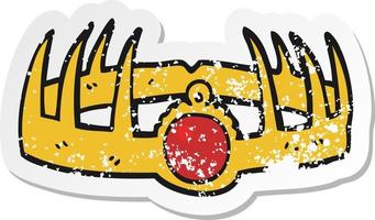 retro distressed sticker of a cartoon crown vector