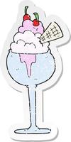 retro distressed sticker of a cartoon ice cream vector