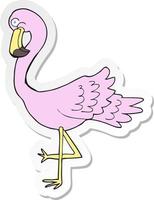 sticker of a cartoon flamingo vector