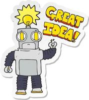 sticker of a cartoon robot with great idea vector