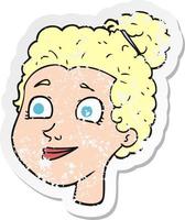 retro distressed sticker of a cartoon female face vector