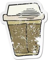 retro distressed sticker of a cartoon coffee vector