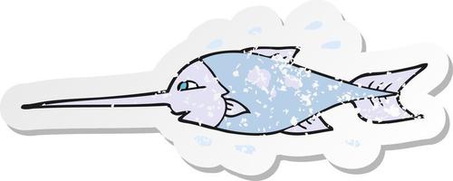 retro distressed sticker of a cartoon swordfish vector