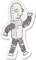 retro distressed sticker of a cartoon robot vector