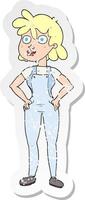 retro distressed sticker of a cartoon farmer girl vector