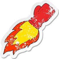 retro distressed sticker of a cartoon boxing glove flaming punch vector