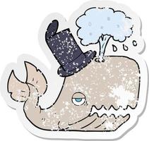 retro distressed sticker of a cartoon whale spouting water vector