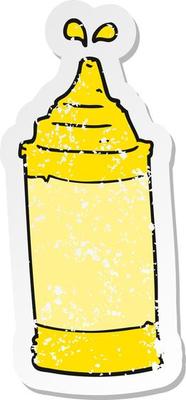retro distressed sticker of a cartoon mustard bottle