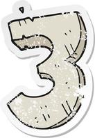 retro distressed sticker of a cartoon stone number three vector