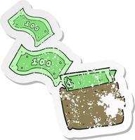 retro distressed sticker of a cartoon wallet full of money vector