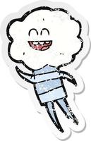 retro distressed sticker of a cartoon cute cloud head creature vector