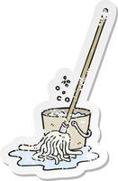 retro distressed sticker of a cartoon mop and bucket vector