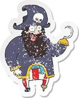 retro distressed sticker of a cartoon pirate captain vector