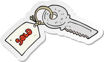 sticker of a cartoon key with sold tag vector