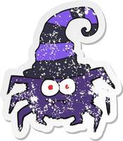 retro distressed sticker of a cartoon halloween spider vector