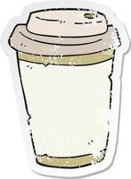 retro distressed sticker of a cartoon take out coffee vector