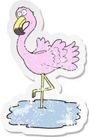 retro distressed sticker of a cartoon flamingo vector