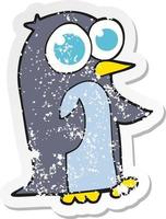 retro distressed sticker of a cartoon penguin with big eyes vector