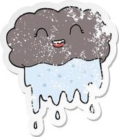 retro distressed sticker of a cartoon rain cloud vector