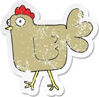 retro distressed sticker of a cartoon chicken vector