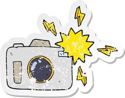 retro distressed sticker of a cartoon flashing camera vector