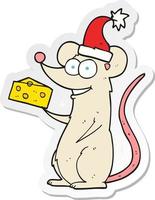 sticker of a cartoon christmas mouse vector