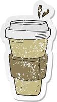 retro distressed sticker of a cartoon coffee cup vector