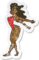 retro distressed sticker of a cartoon sexy woman in swimsuit vector