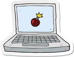 sticker of a cartoon laptop computer with bomb symbol vector