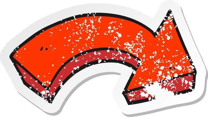retro distressed sticker of a cartoon pointing arrow