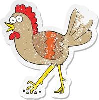 retro distressed sticker of a cartoon chicken vector